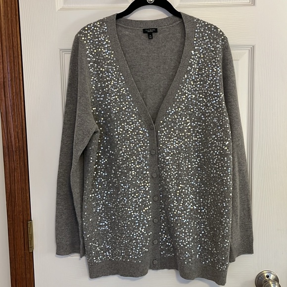 Talbots Gray Wool Blend Cardigan with Silver Sparkly Front - Women’s Size XL - Picture 11 of 11